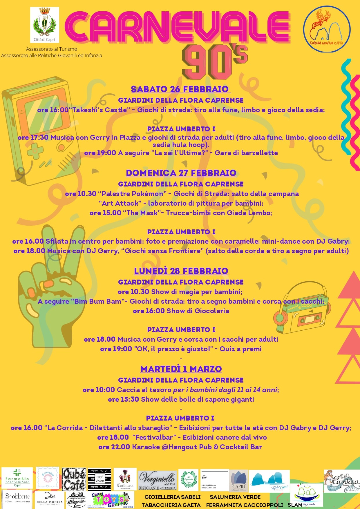 Il programma del Carnevale 2022, a tema Anni '90, organizzato dal Forum dei Giovani di Capri